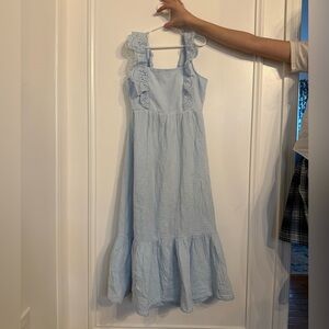 btween Light Blue Eyelet Ruffle Strap Dress
